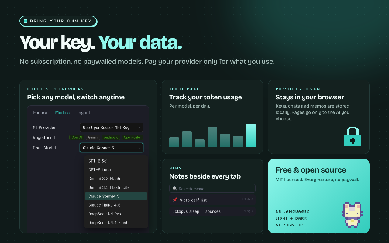 Model selection, token usage, and local storage